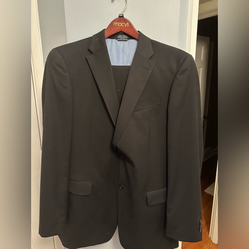 Tommy Hilfiger Men's Two Button Black Suit Size 41L and 36x32 Pants